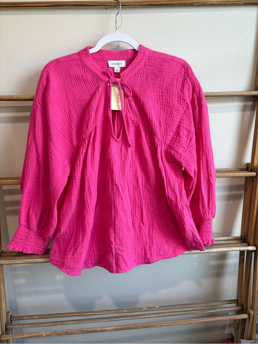 Evereve Eleanor smocked gauze top Hot Pink 100% Cotton